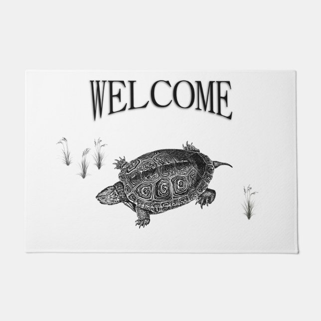 Black and White Sea Turtle Welcome Doormat (Front)