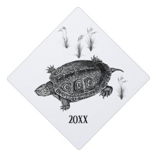 Black and White Sea Turtle Year Graduation Cap Topper