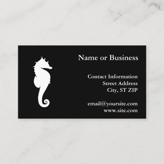 Black and White Seahorse Business Card (Front)