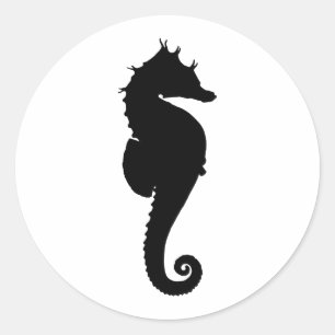 Black and White Seahorse Classic Round Sticker