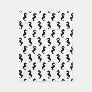 Black And White Seahorse Pattern Fleece Blanket