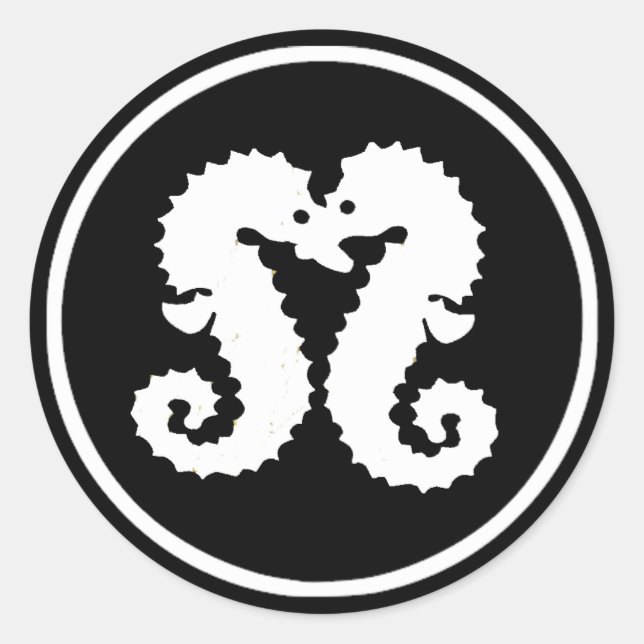 Black and White Seahorses Kissing Sticker (Front)