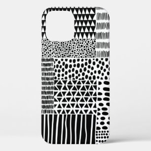 Black and white seamless doodle pattern. Hand-draw iPhone 12 Case