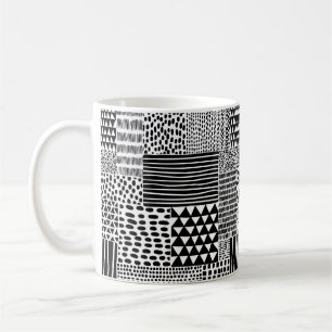 Black and white seamless doodle pattern. Hand-draw Coffee Mug