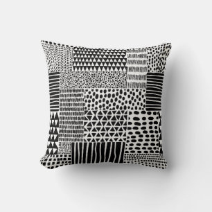Black and white seamless doodle pattern. Hand-draw Throw Pillow