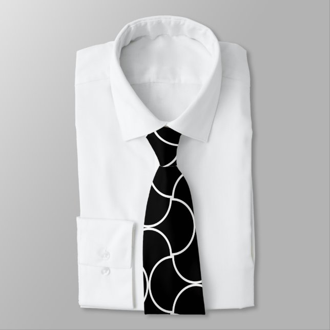 Black And White Seamless Geometric Mesh Pattern Tie (Tied)
