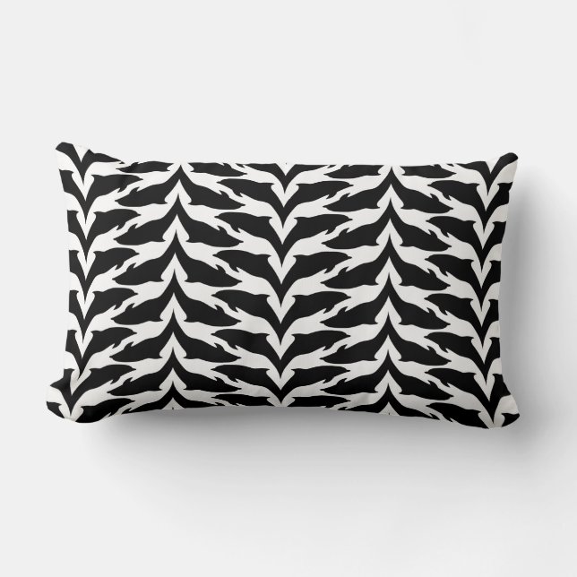 Black and White Seamless Pattern - Dolphin Lumbar Pillow (Front)