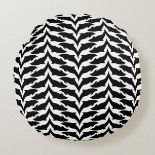 Black and White Seamless Pattern - Dolphin Round Pillow