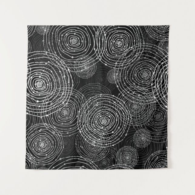 black and white seamless round shapes tapestry (Front)