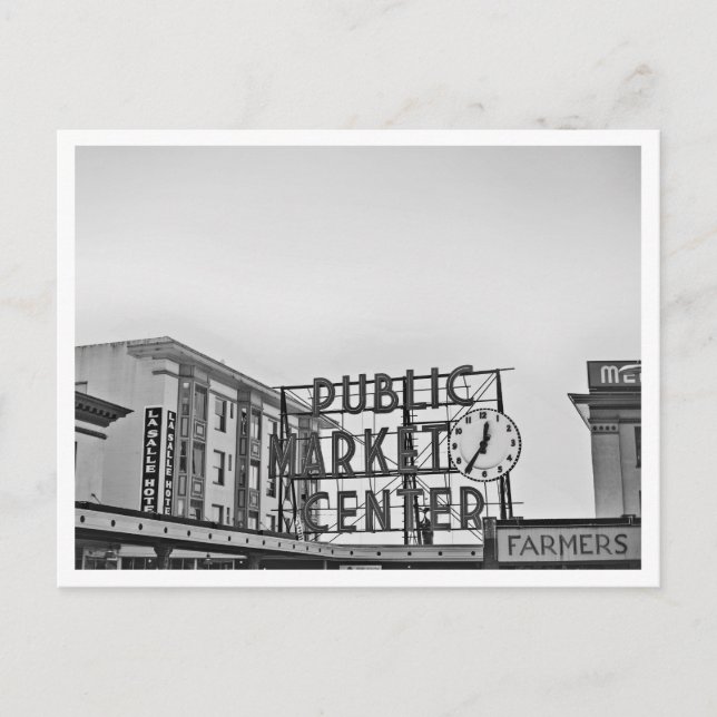 Black and White Seattle Pikes Place Photo Postcard (Front)