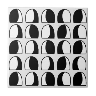 Black and White Semicircle Geometric Pattern  Tile