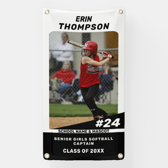 Black and White Senior Softball Outdoor Banner (Vertical)