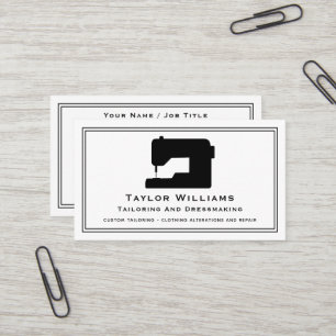 Black And White Sewing Machine Seamstress Tailor Business Card