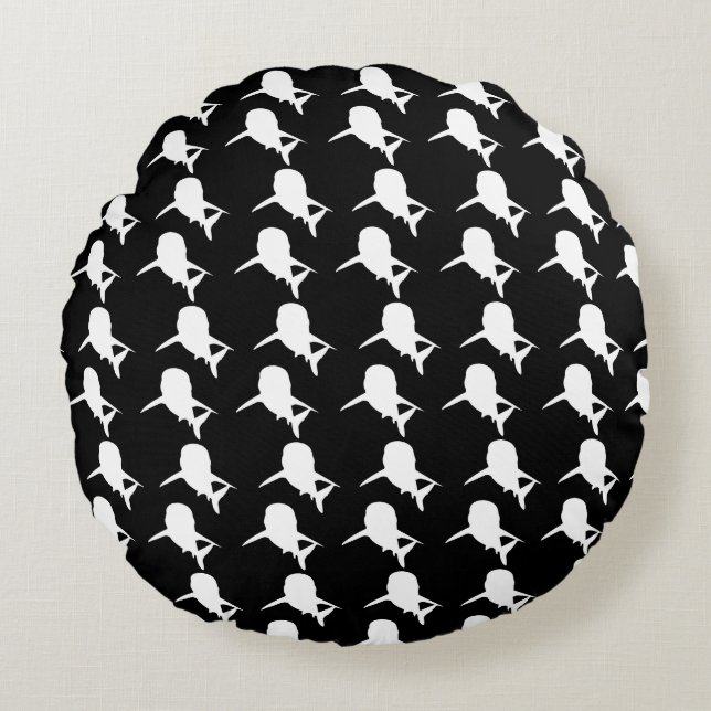 Black and white Shadow fish shark whale pattern Round Pillow (Front)