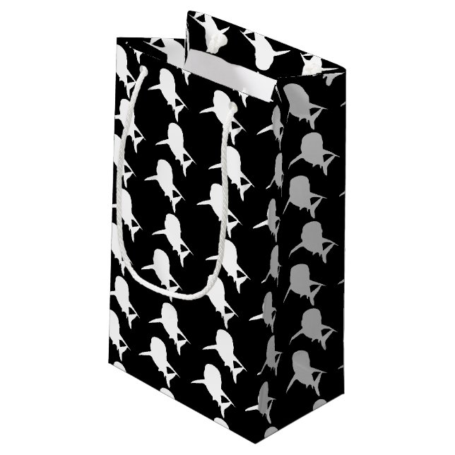 Black and white Shadow fish shark whale pattern Small Gift Bag (Back Angled)