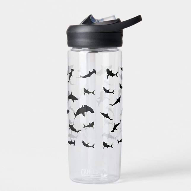 Black and white Shadow fish shark whale pattern Water Bottle (Left)