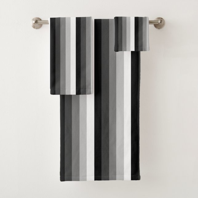 Black and white shadow stripes bath towel set (Insitu)