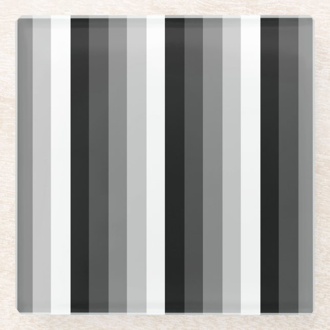 Black and white shadow stripes glass coaster (Front)
