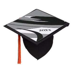 Black and White Shape Art Graduation Cap Topper