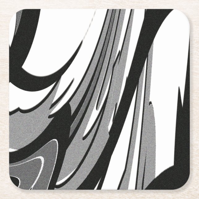 Black and White Shape Art Square Paper Coaster (Front)