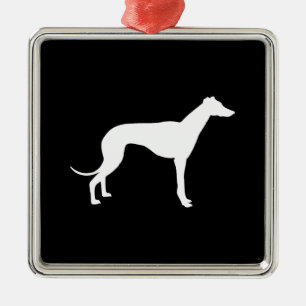Black and White Shape of Greyhound Metal Ornament