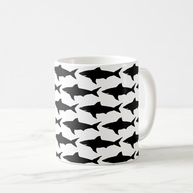 Black and white shark fish pattern coffee mug (Front Right)
