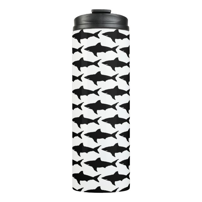 Black and white shark fish pattern Thermal Tumbler (Front)