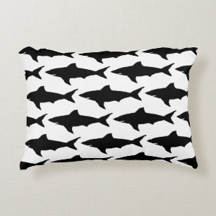Black and white shark fish pattern zippered accent pillow