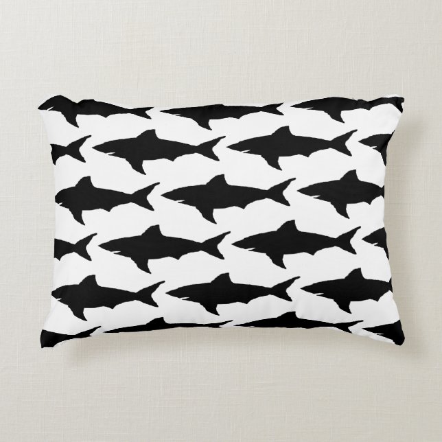 Black and white shark fish pattern zippered accent pillow (Front)