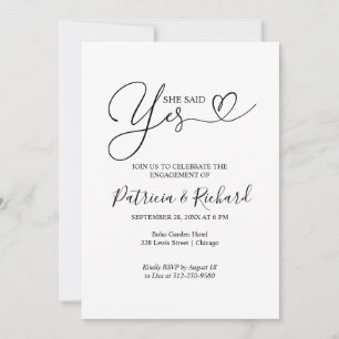 Black And White She Said Yes Engagement Party  Announcement