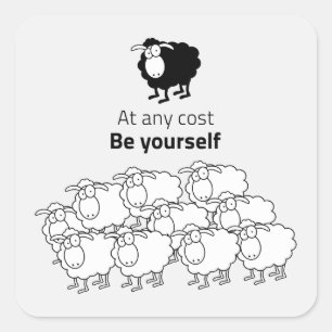 Black and white sheep square sticker