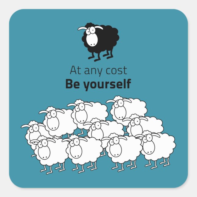 Black and white sheep square sticker (Front)