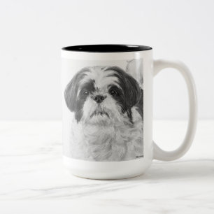 Black and White Shih Tzu Art Two-Tone Coffee Mug