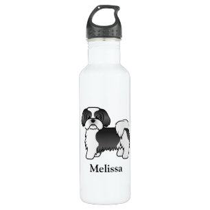 Black And White Shih Tzu Cartoon Dog & Name 710 Ml Water Bottle