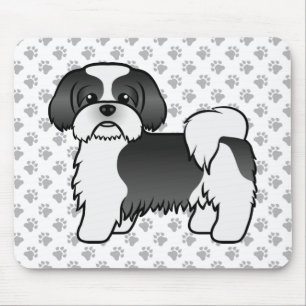 Black And White Shih Tzu Cute Cartoon Dog Mouse Pad