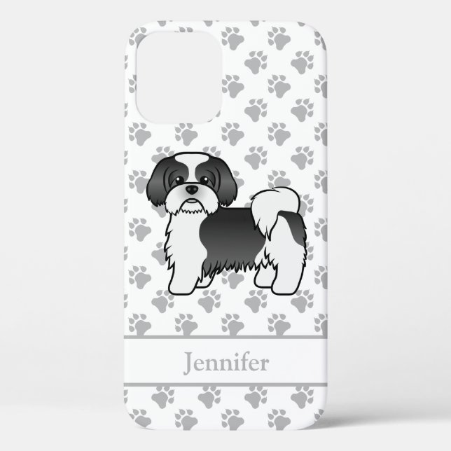 Black And White Shih Tzu Cute Cartoon Dog & Name Case-Mate iPhone Case (Back)