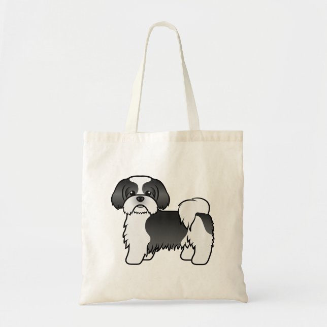 Black And White Shih Tzu Cute Cartoon Dog Tote Bag (Front)