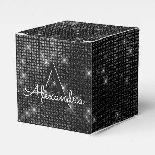 Black and White Shimmer Monogram - Add Your Name Favor Box