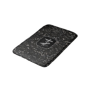 Black and white shiny glitter sparkles Monogram Bath Mat