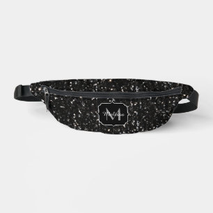 Black and white shiny glitter sparkles Monogram Fanny Pack