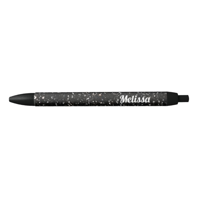 Black and white shiny glitter sparkles Personalize Ink Pen (Front)