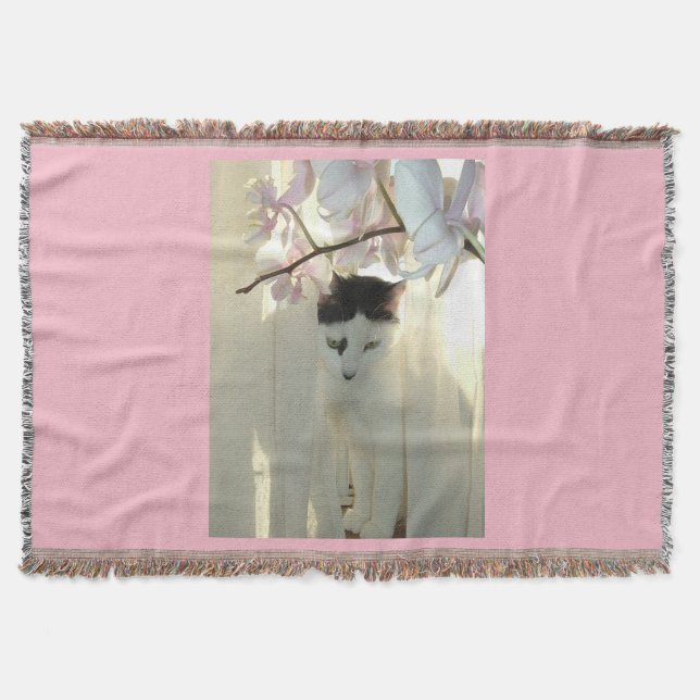 Black and White Short Haired Kitten Throw Blanket (Front)