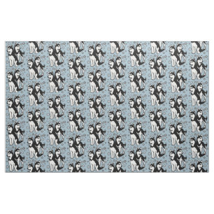 Black and White Siberian Huskies fabric