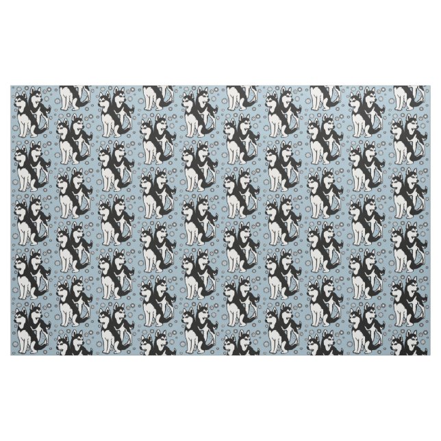 Black and White Siberian Huskies fabric (Yard)