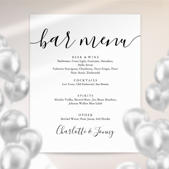 Black And White Signature Script Bar Menu Sign (Black And White Signature Script Bar Menu Sign)