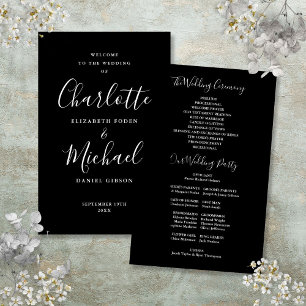 Black And White Signature Script Wedding Program