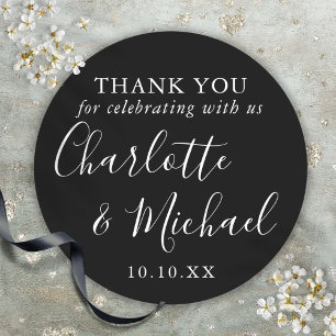 Black And White Signature Wedding Favour Thank You Classic Round Sticker