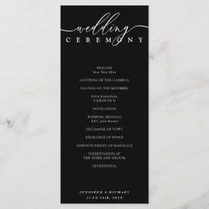 Black and White Signature Wedding Party Ceremony Program