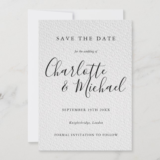 Black and White Signature Wedding Save the Date Invitation (Front)