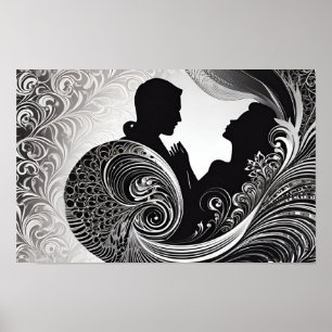 Black and White Silent Vow Silhouette Love Story Poster